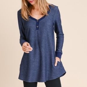 Solid Tunic with Front Buttons and Side Pocket